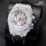 Replica AP Royal Oak Offshore Iced Out Chronograph Diamond Watch SS Black Leather